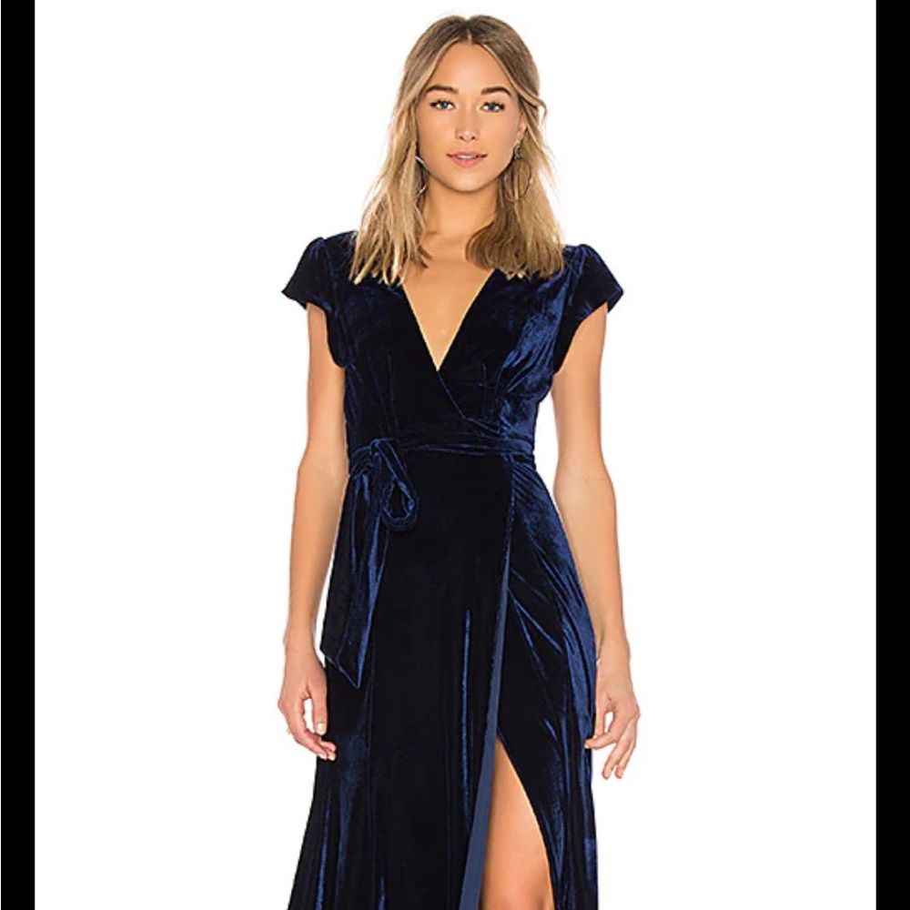 Tularosa sid wrap dress small midnight blue velvet